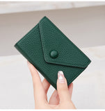 Green leather travel wallet card holder