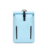 Light blue backpack with black straps