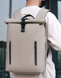 Beige roll-top backpack 