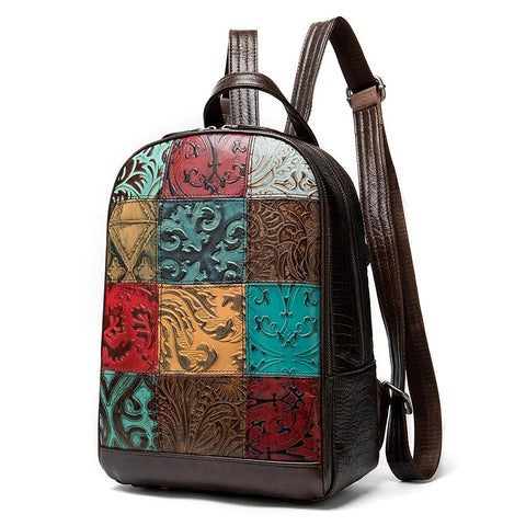 Leather Patchwork Travel Day Laptop Backpack